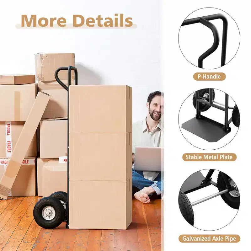 Heavy Duty Hand Truck 660lbs Capacity with Foldable Nose Plate, Black/Red