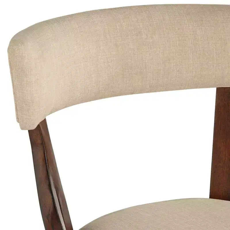 Walnut Wood Counter Bar Stool 24" High, Farmhouse Rustic Beige Linen Cushion with Backrest & Footrest