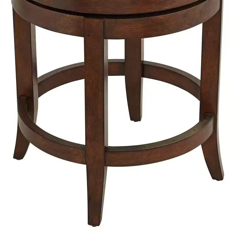 Walnut Wood Counter Bar Stool 24" High, Farmhouse Rustic Beige Linen Cushion with Backrest & Footrest