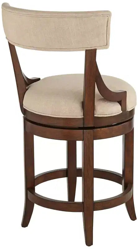 Walnut Wood Counter Bar Stool 24" High, Farmhouse Rustic Beige Linen Cushion with Backrest & Footrest