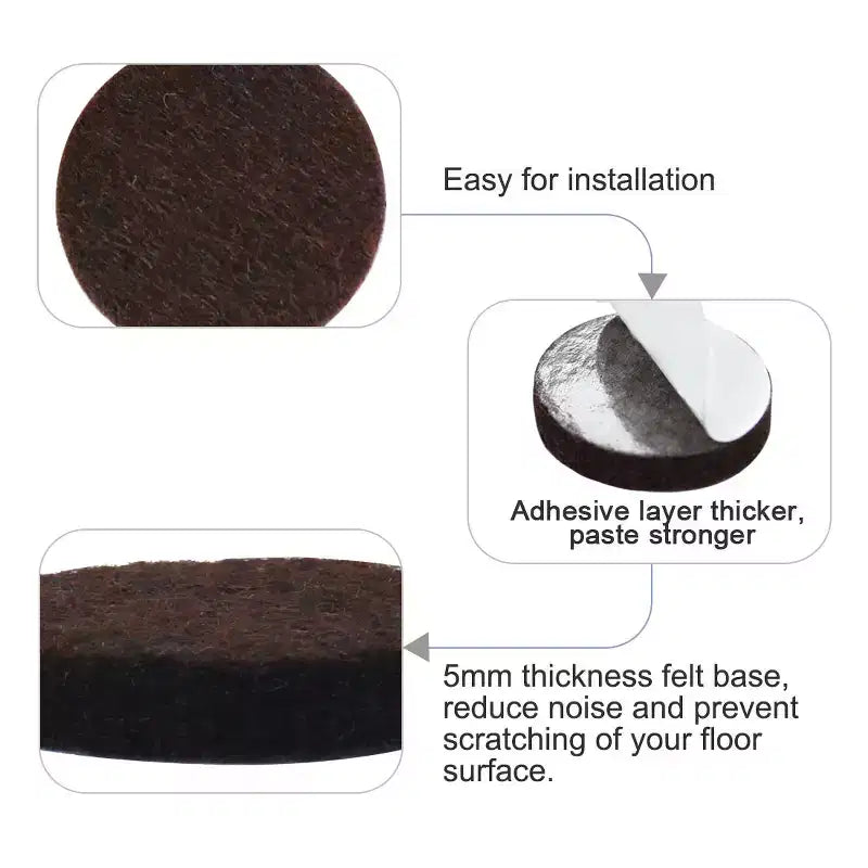 Round Self-Stick Non-Slip Anti-Scratch Furniture Felt Pads, Dark Brown, 50 Pcs