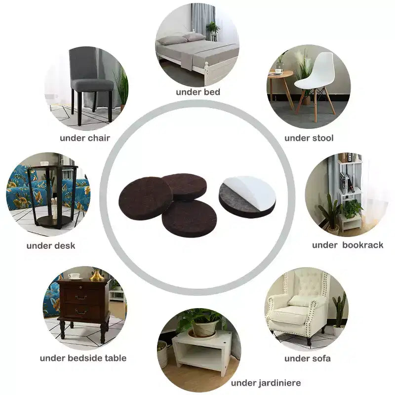 Round Self-Stick Non-Slip Anti-Scratch Furniture Felt Pads, Dark Brown, 50 Pcs