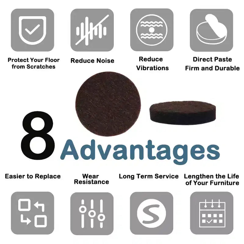 Round Self-Stick Non-Slip Anti-Scratch Furniture Felt Pads, Dark Brown, 50 Pcs