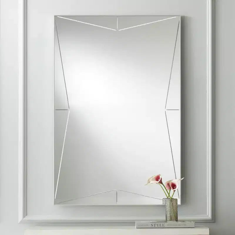 Rectangular Vanity Wall Mirror, Modern Silver Wood Metal Frame, 26" Wide