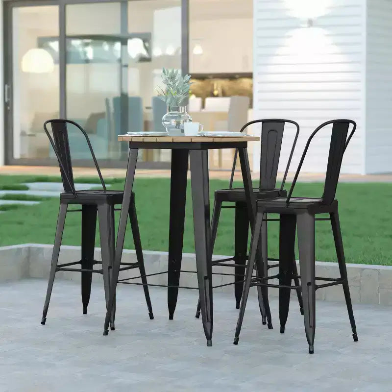 Indoor/Outdoor Bar Top Table, 30" Round All-Weather Poly Resin Top with Steel Base