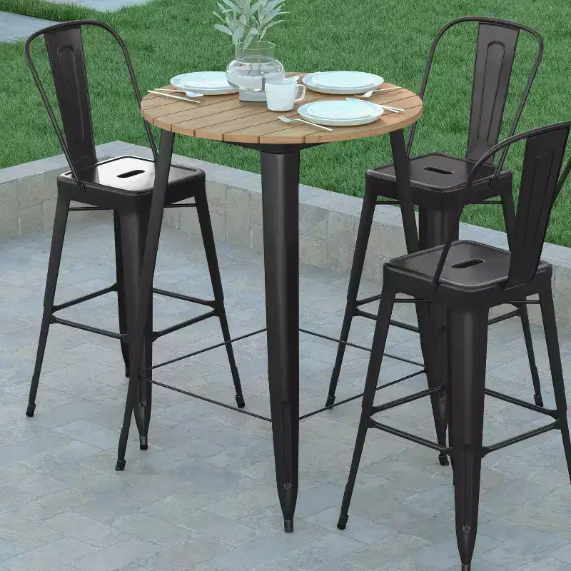 Indoor/Outdoor Bar Top Table, 30" Round All-Weather Poly Resin Top with Steel Base