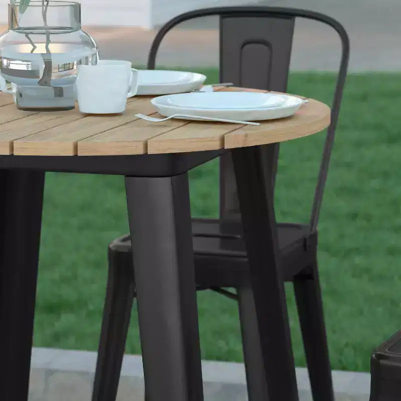 Indoor/Outdoor Bar Top Table, 30" Round All-Weather Poly Resin Top with Steel Base