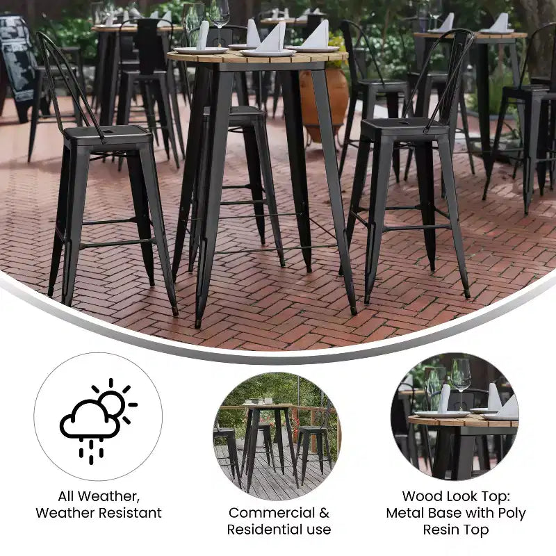 Indoor/Outdoor Bar Top Table, 30" Round All-Weather Poly Resin Top with Steel Base