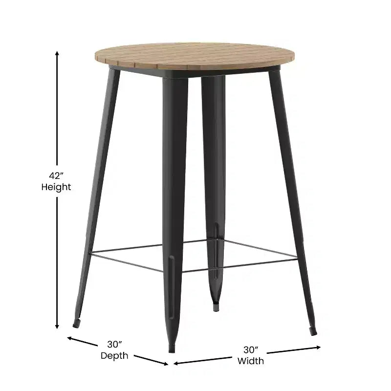 Indoor/Outdoor Bar Top Table, 30" Round All-Weather Poly Resin Top with Steel Base