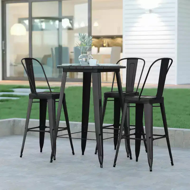 Indoor/Outdoor Bar Top Table, 30" Round All-Weather Poly Resin Top with Steel Base