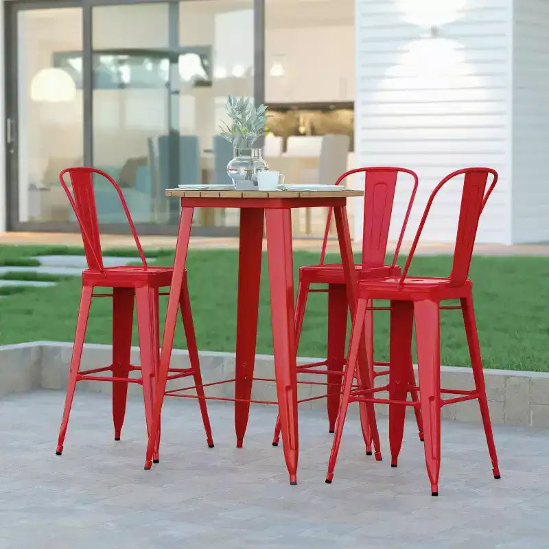 Indoor/Outdoor Bar Top Table, 30" Round All-Weather Poly Resin Top with Steel Base