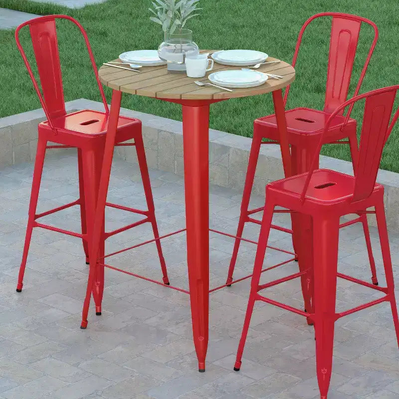 Indoor/Outdoor Bar Top Table, 30" Round All-Weather Poly Resin Top with Steel Base
