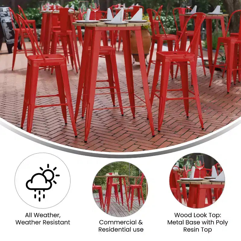Indoor/Outdoor Bar Top Table, 30" Round All-Weather Poly Resin Top with Steel Base