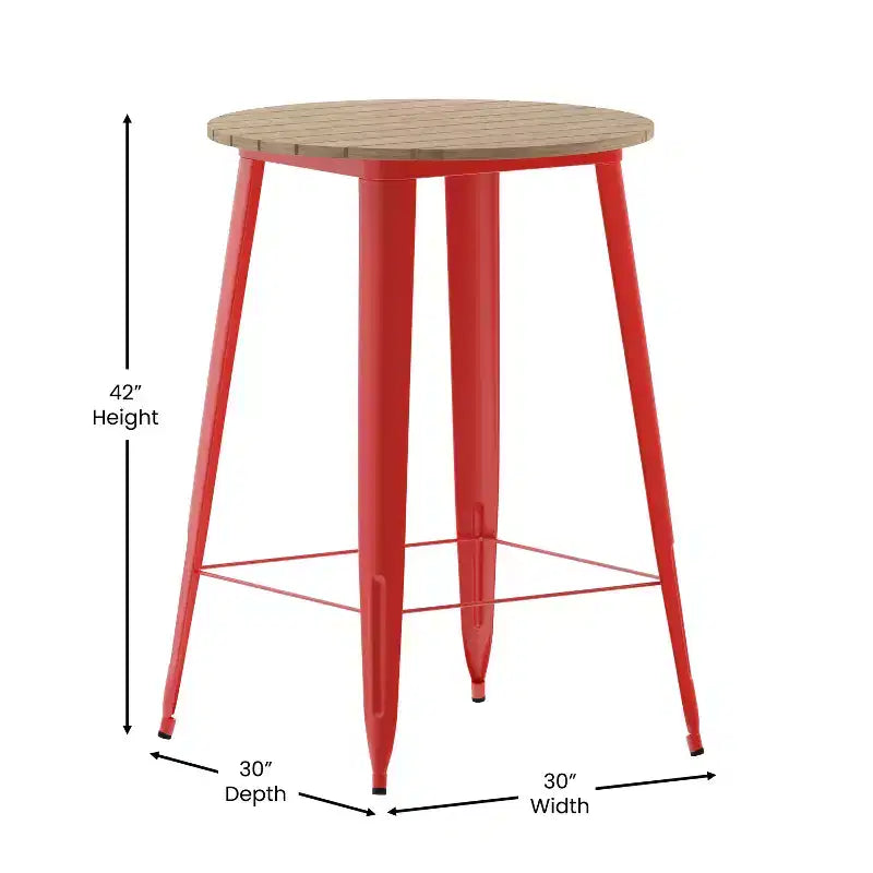 Indoor/Outdoor Bar Top Table, 30" Round All-Weather Poly Resin Top with Steel Base