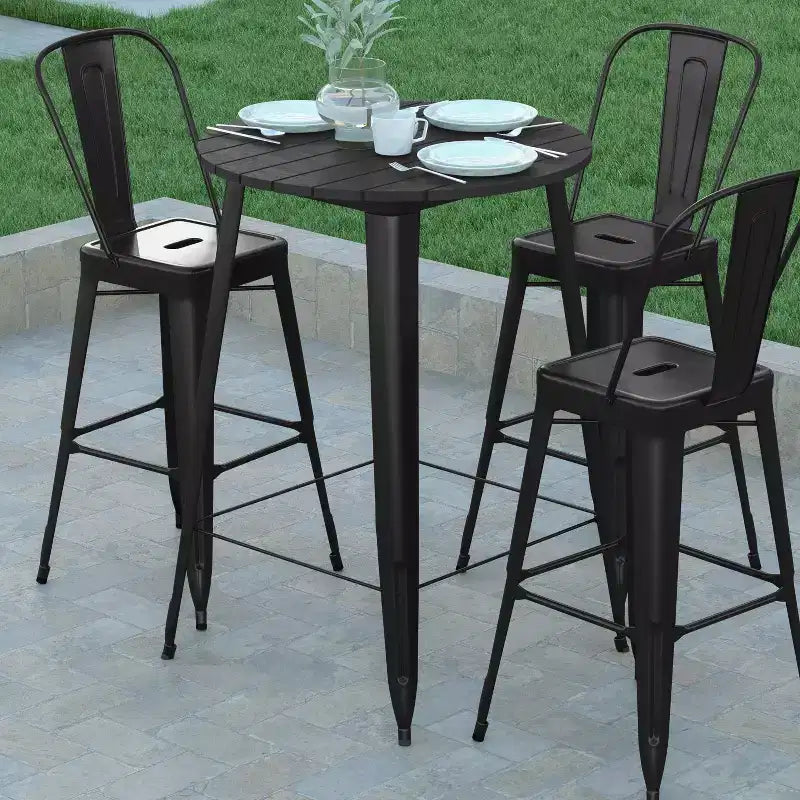 Indoor/Outdoor Bar Top Table, 30" Round All-Weather Poly Resin Top with Steel Base