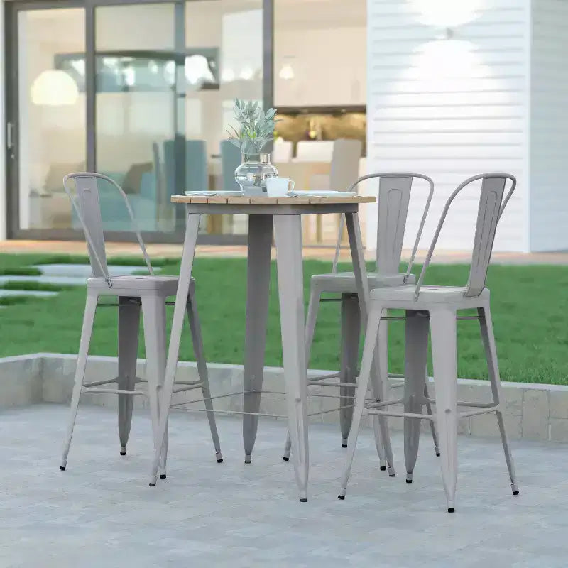 Indoor/Outdoor Bar Top Table, 30" Round All-Weather Poly Resin Top with Steel Base