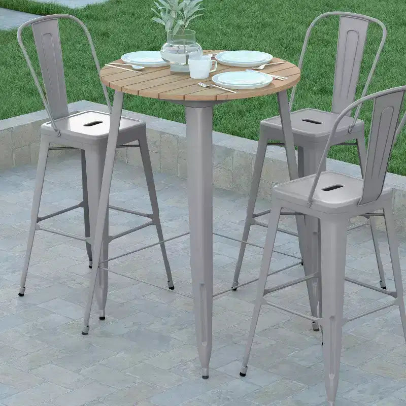 Indoor/Outdoor Bar Top Table, 30" Round All-Weather Poly Resin Top with Steel Base