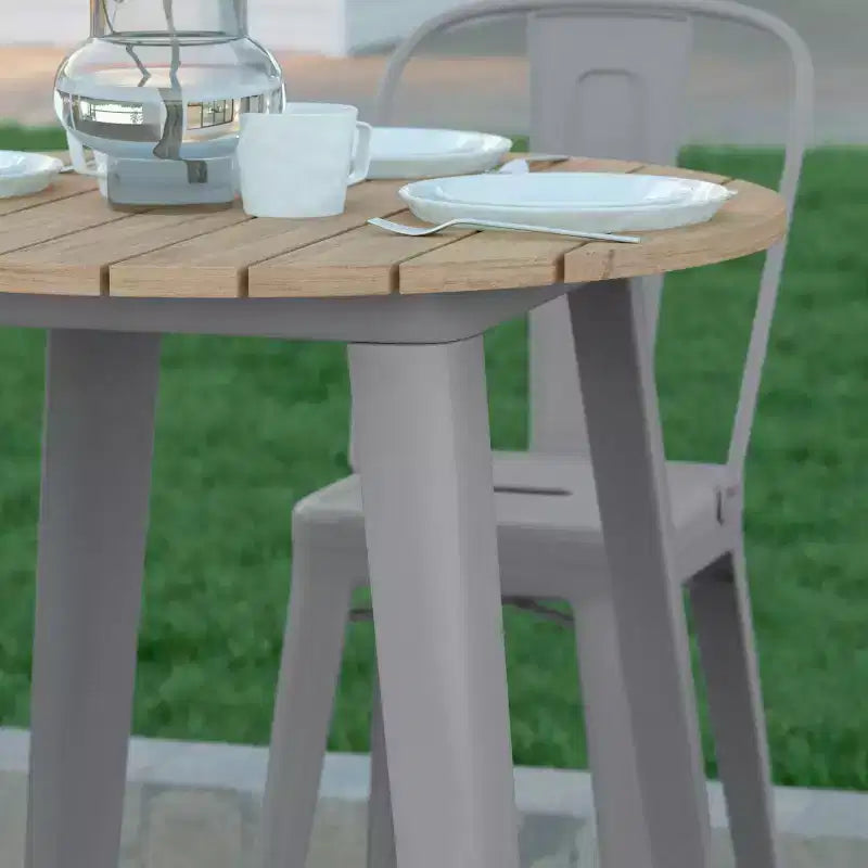 Indoor/Outdoor Bar Top Table, 30" Round All-Weather Poly Resin Top with Steel Base