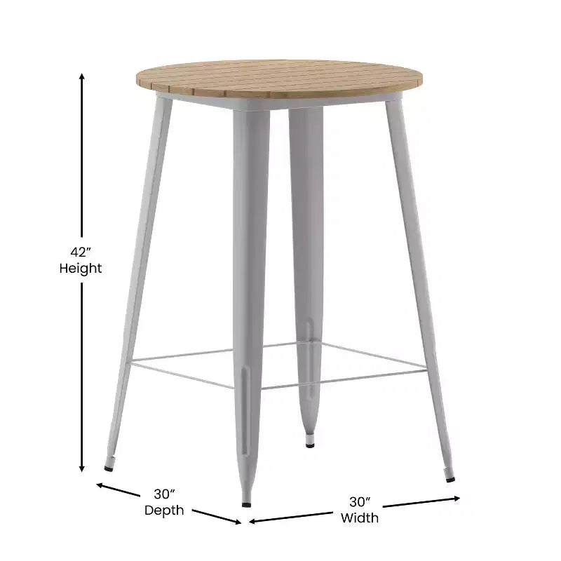 Indoor/Outdoor Bar Top Table, 30" Round All-Weather Poly Resin Top with Steel Base