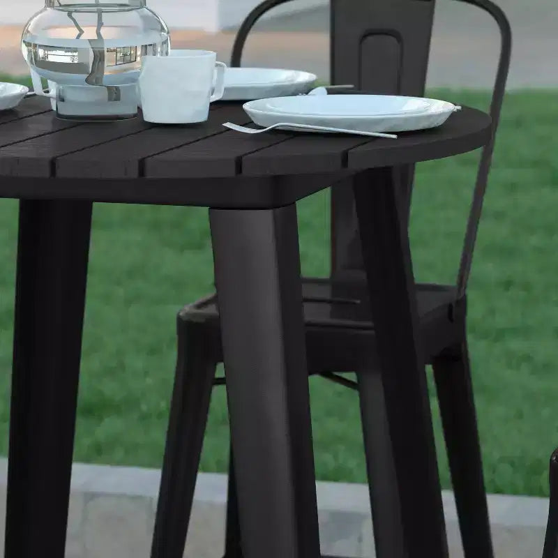 Indoor/Outdoor Bar Top Table, 30" Round All-Weather Poly Resin Top with Steel Base