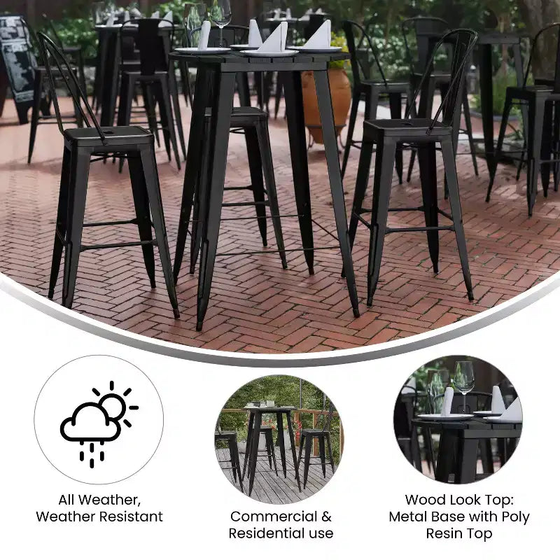 Indoor/Outdoor Bar Top Table, 30" Round All-Weather Poly Resin Top with Steel Base