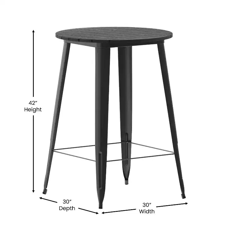Indoor/Outdoor Bar Top Table, 30" Round All-Weather Poly Resin Top with Steel Base