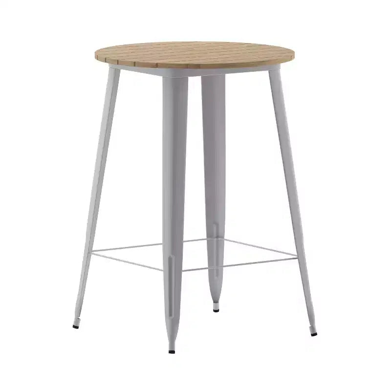 Indoor/Outdoor Bar Top Table, 30" Round All-Weather Poly Resin Top with Steel Base