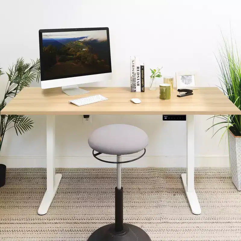 Electric Sit-Stand Desk with Tabletop — White / Maple