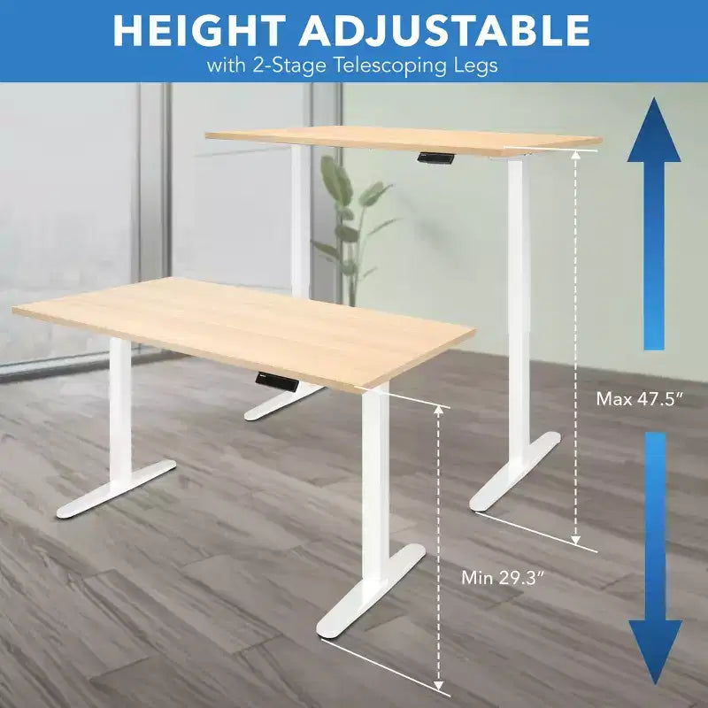 Electric Sit-Stand Desk with Tabletop — White / Maple