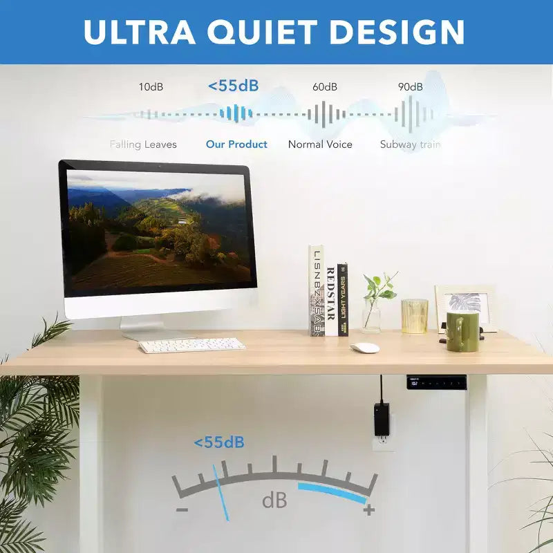 Electric Sit-Stand Desk with Tabletop — White / Maple