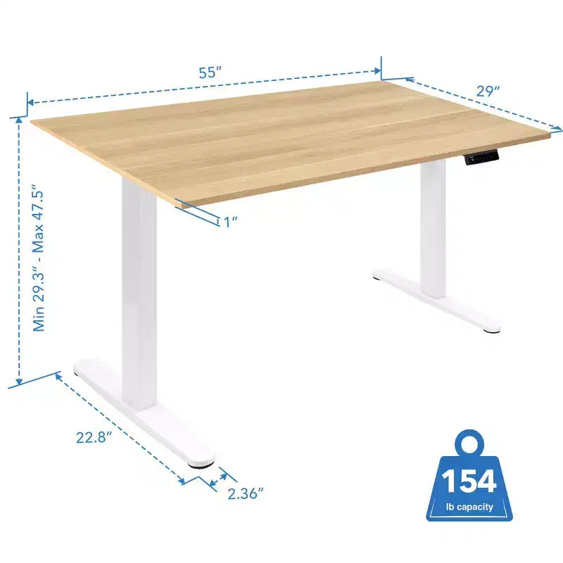 Electric Sit-Stand Desk with Tabletop — White / Maple