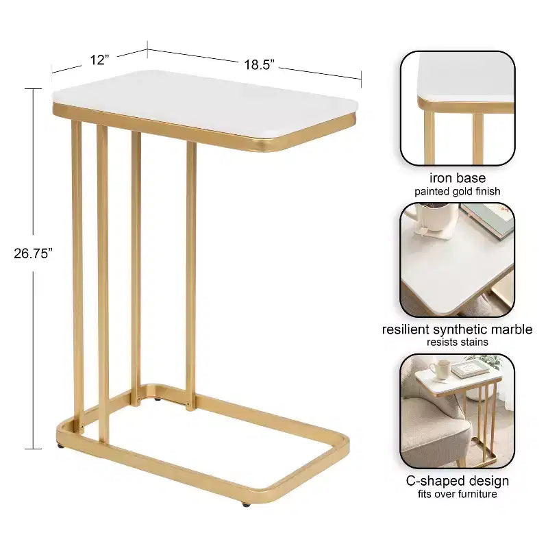 Cultured Marble and Metal Accent C-Table