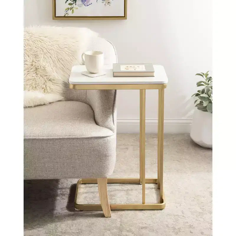Cultured Marble and Metal Accent C-Table