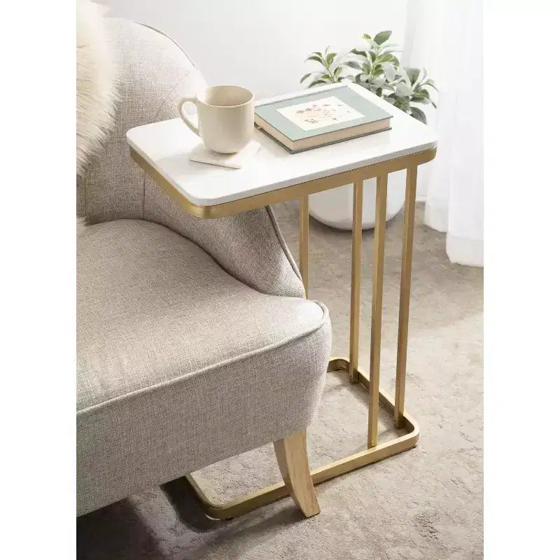 Cultured Marble and Metal Accent C-Table