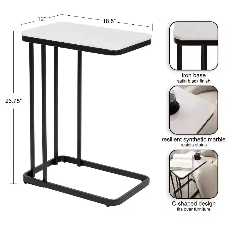 Cultured Marble and Metal Accent C-Table
