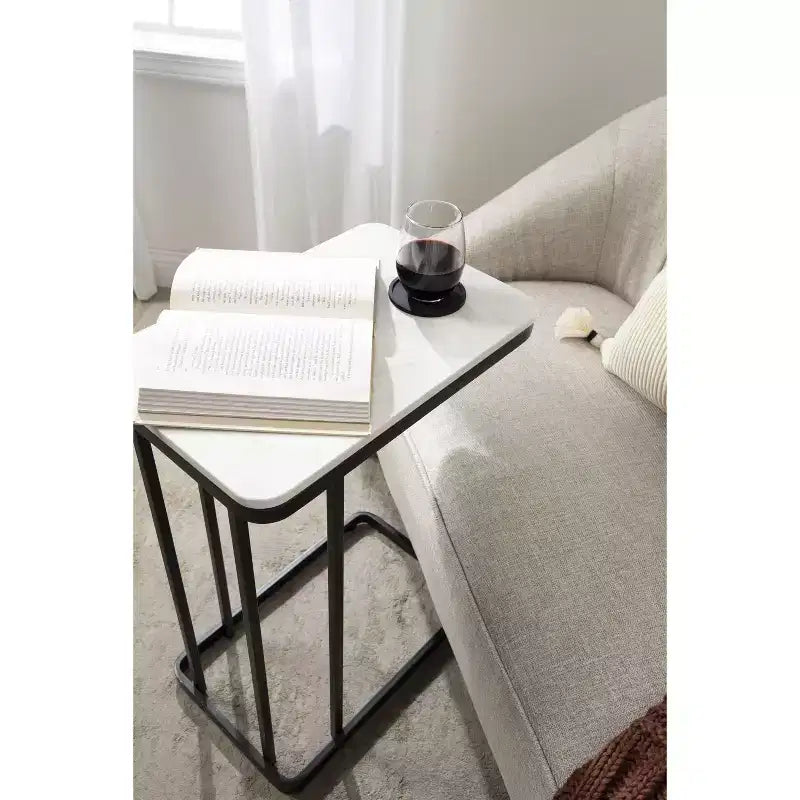 Cultured Marble and Metal Accent C-Table