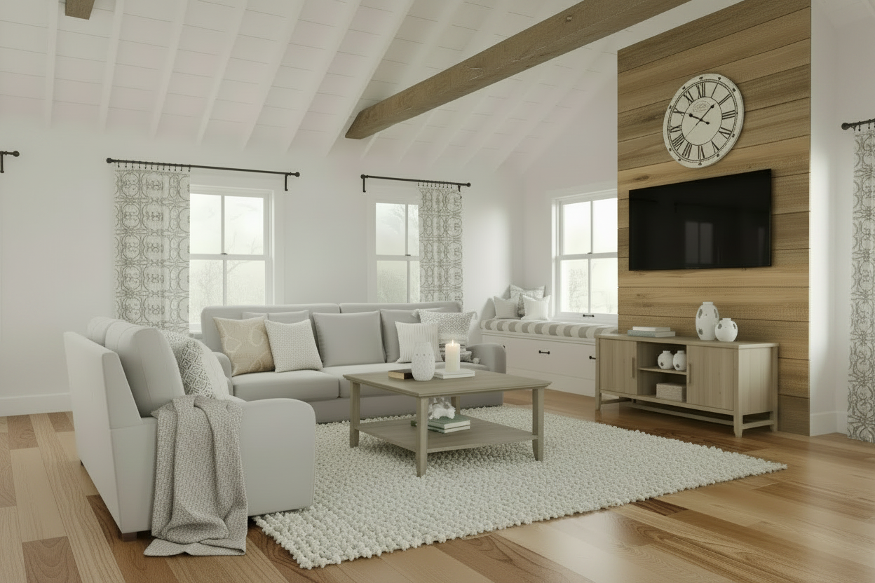 Farmhouse Living Room Ultra Wide View